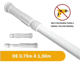 Varão Extensivo Ajustável 0,75m à 1,50m Para Cortina de Box Banheiro Tamanhos Variados Suporte Extensor Branco