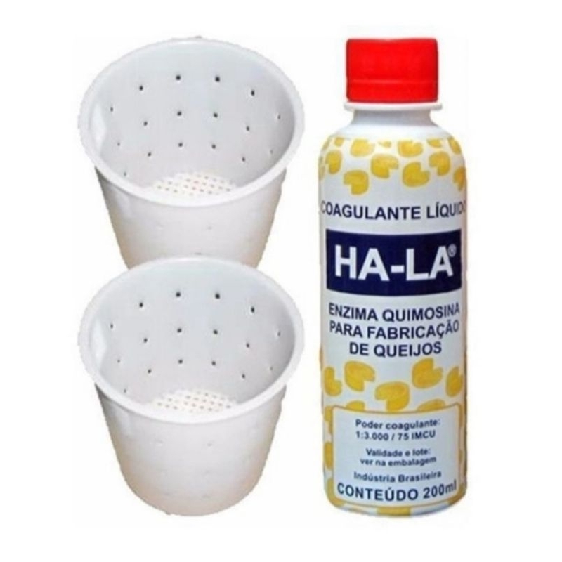Forma Para Fazer Queijo Minas 2 Unidades de 500g + 1 Coalho Ha-la Líquido 200ml em Oferta na Shopee