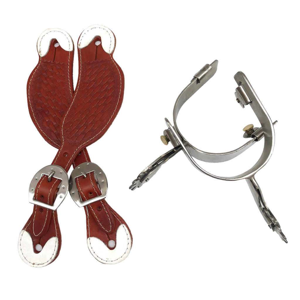 Espora QM de inox com correia de couro acessórios pra cavalgadas, passeios, vaquejadas melhor oferta