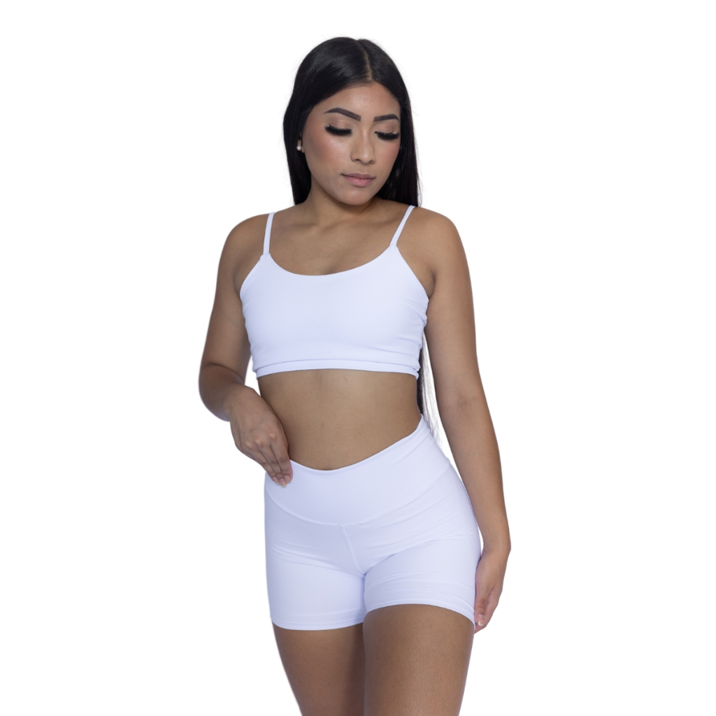 Conjunto Academia Top e Short Cintura Alta Levanta Bumbum Suplex Fitness Feminino Academia
