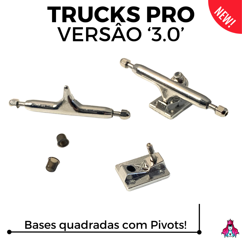Par Trucks Fingerboard PRO 34mm (Bases Quadradas & Pivot Cups) Completos Skate de dedo