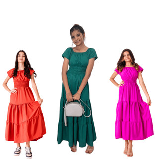 Vestido Infantil Para Meninas Longo Três Maria Flexível Premium Infanto-Juvenil Crianças Varias Cores