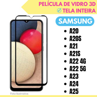 Película de Vidro 3D Para Samsung A20 / A20s / A21 / A21s / A22 4G / A22 5G /A23 4G / A23 5G / A24 / A25 / Protetor de Tela Inteira.