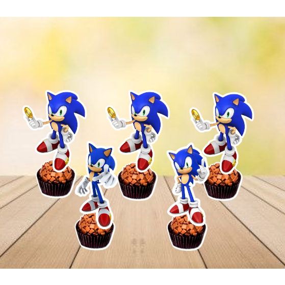 30 Toppers Tags pra Docinho/Cupcake Tema Sonic em Oferta na Shopee