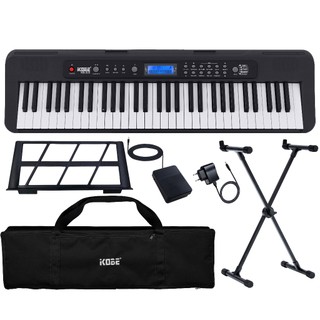 Kit Teclado Musical Digital Kobe KB-300 5/8 61 Teclas Sensitivas Pedal Sustain Capa Preta e Suporte