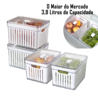 Kit 4 Organizador de Geladeira 3.8 Litros Cesto Com Tampa Multiuso Alimentos Verduras e Ve...