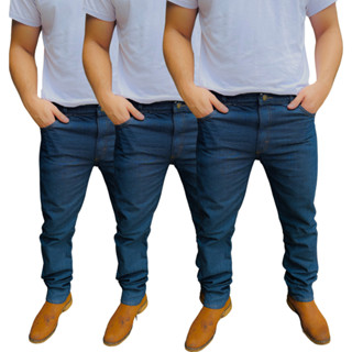 Kit 3 Calça Jeans Masculina Tradicional Azul Escuro sem Lycra Uniforme de Trabalho Reforçada