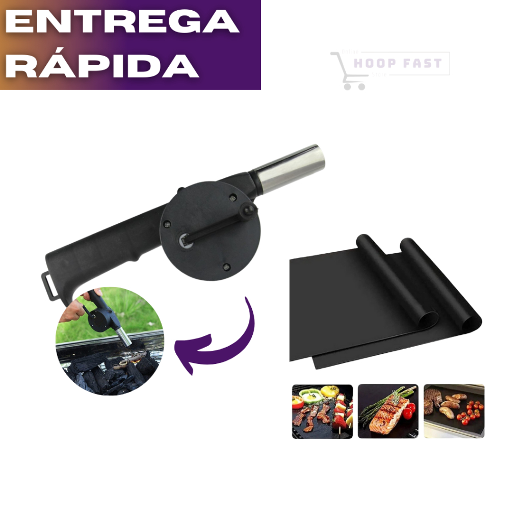 Acendedor de Churrasqueira Manual e Manta para Churrasqueira Multiuso Teflon de Qualidade Uso Domestico e Profissional
