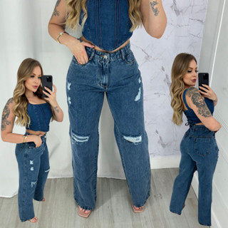Calça Jeans Feminina wide Leg pantalona cos alto cintura alta envio imediato premium lançamento
