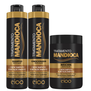 Eico Tratamento Mandioca Shampoo e Condicionador 800ml + Máscara Creme Hidratação 1kg Fortalecimento Crescimento Capilar