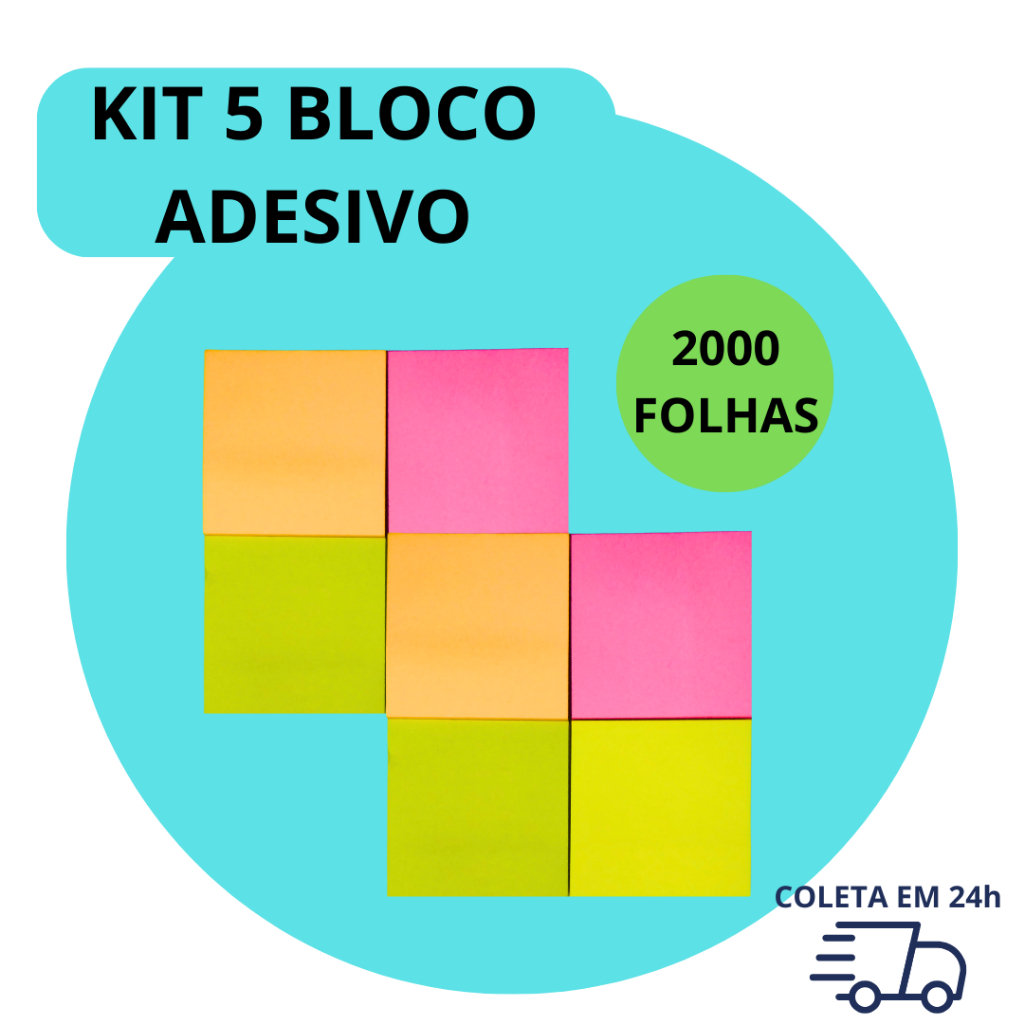 5  Bloco Adesivo Para Recado Com 400 Folhas Cada Diferentes Cores Neon 2000 Folhas Colorido em Oferta na Shopee
