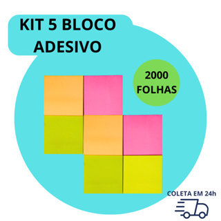 5  Bloco Adesivo Para Recado Com 400 Folhas Cada Diferentes Cores Neon 2000 Folhas Colorido em Oferta na Shopee