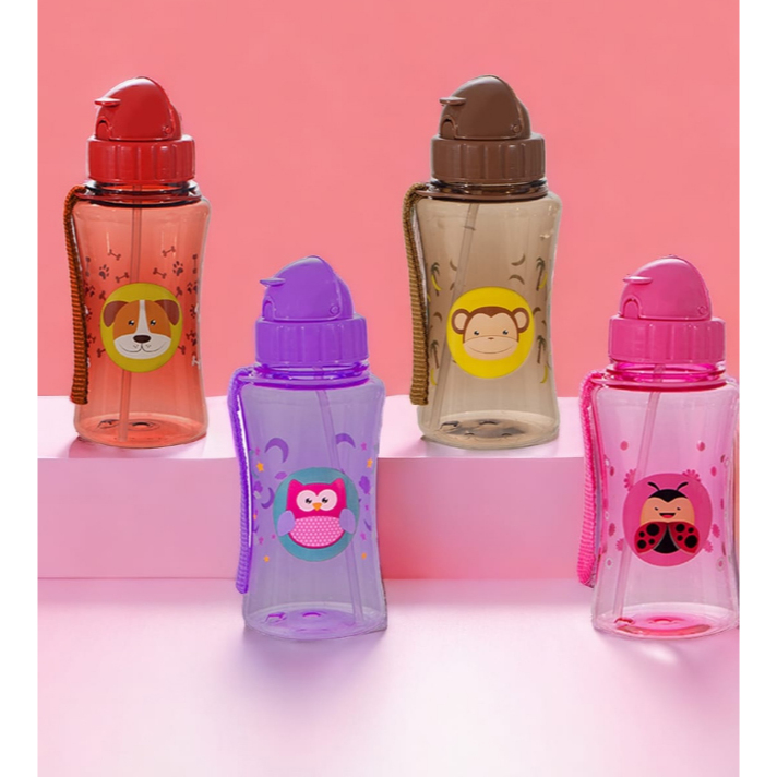 Garrafa de Água Infantil Com Canudo De Silicone Squeeze Anti Vazamento 400ML