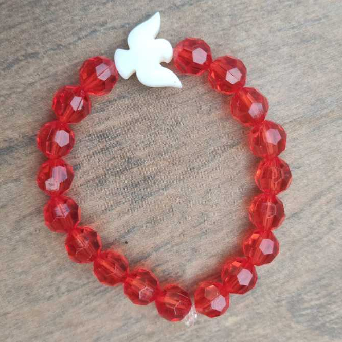 Pulseira Cristal Vermelha Divino Espírito Santo Religiosa Unissex Fé Proteção Acessório Católico Presente