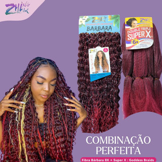 KIT CABELO FIBRAS CACHEADO BARBARA T1B/BURG + JUMBO SUPER X T1B/BURG