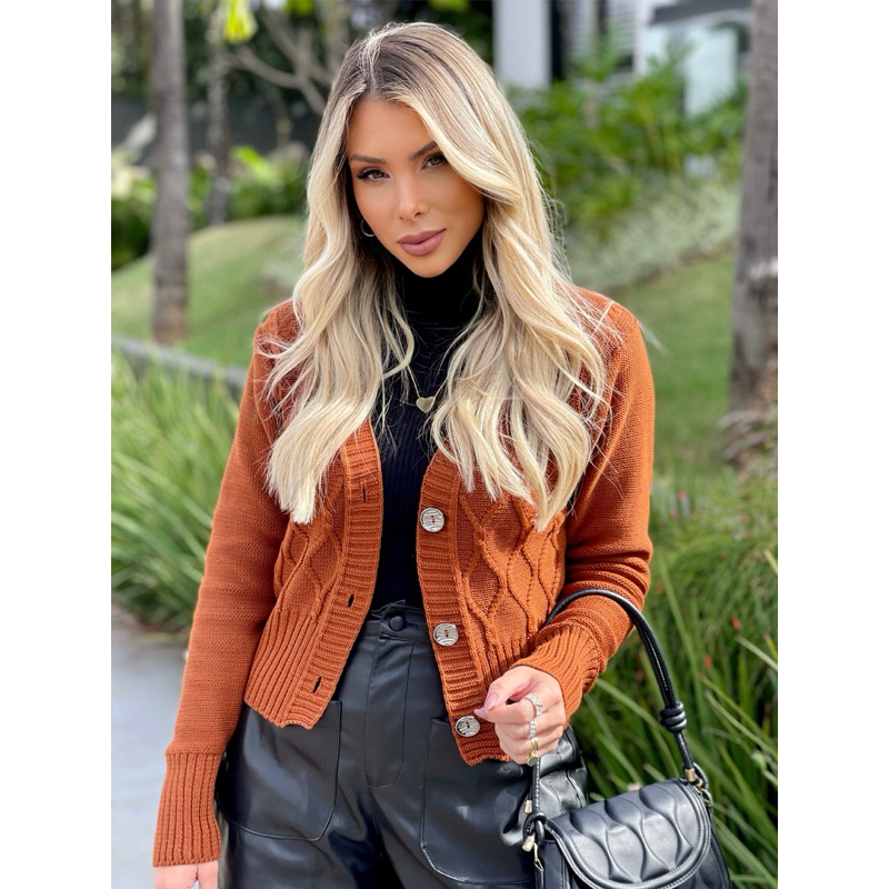 Casaco Cardigan Aram de Frio Feminino Manga Longa Inverno Tricô Tricot 2025 em Oferta na Shopee