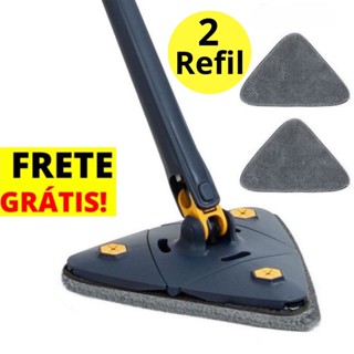 Rodo de Limpeza Mop Esfregão 2 Refil Triangulo Giratório 360° Ajustável Multiuso Banheiro Chão Janela Teto Original Envio Imediato