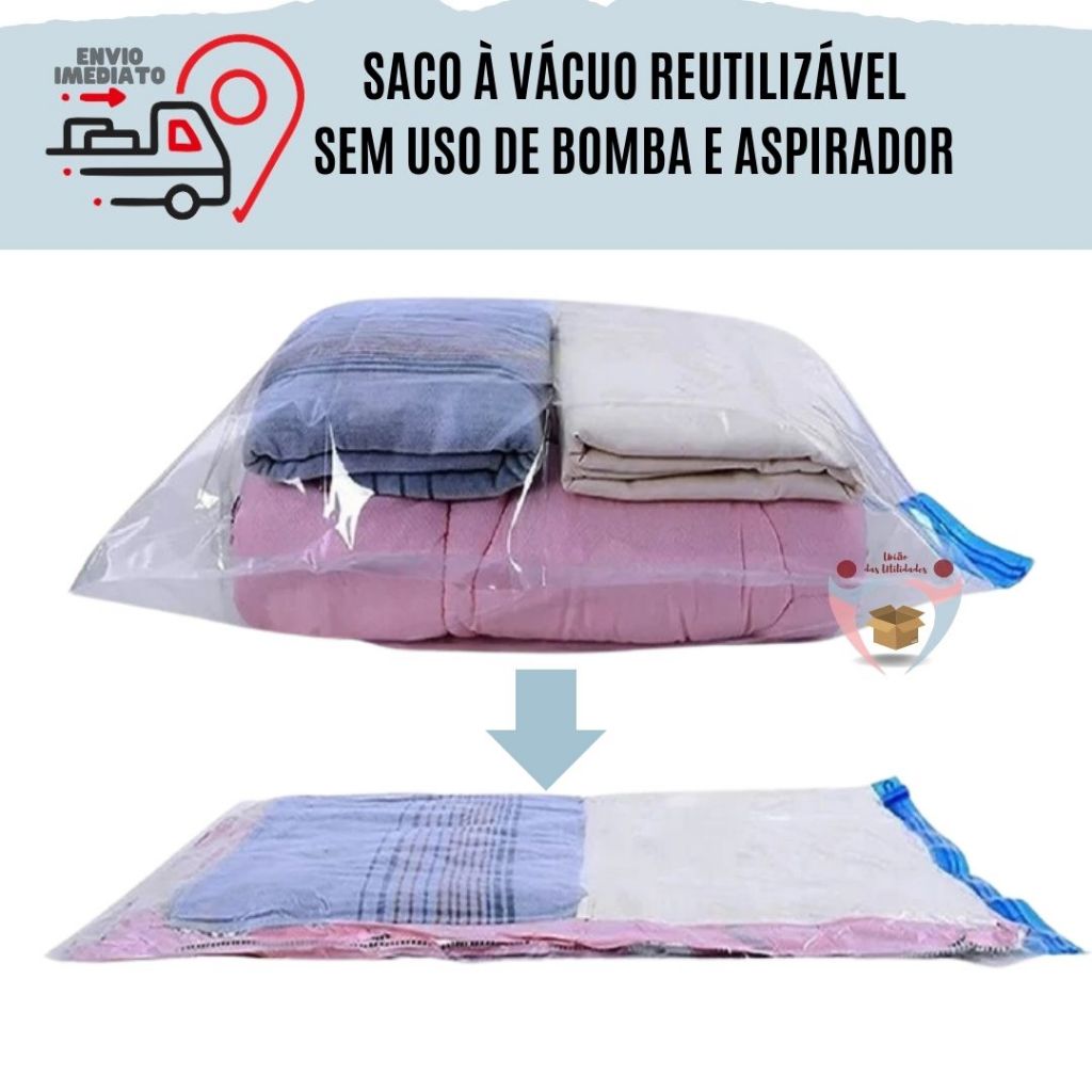 Saco a Vácuo Organizador Reutilizável P M G Sem Bomba para Roupas Edredom Cobertor em Oferta na Shopee