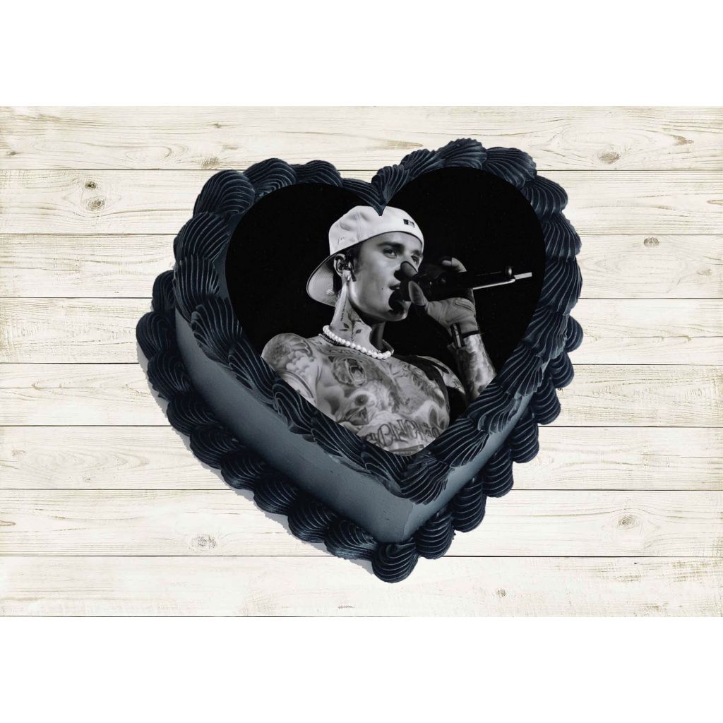 Papel Arroz CORTADO para bolo no formato Coração 17cm(largura) x 15cm(altura) - Justin Bieber em Oferta na Shopee