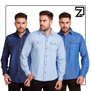 Kit 3 Camisa Masculina Jeans Slim Premium Social