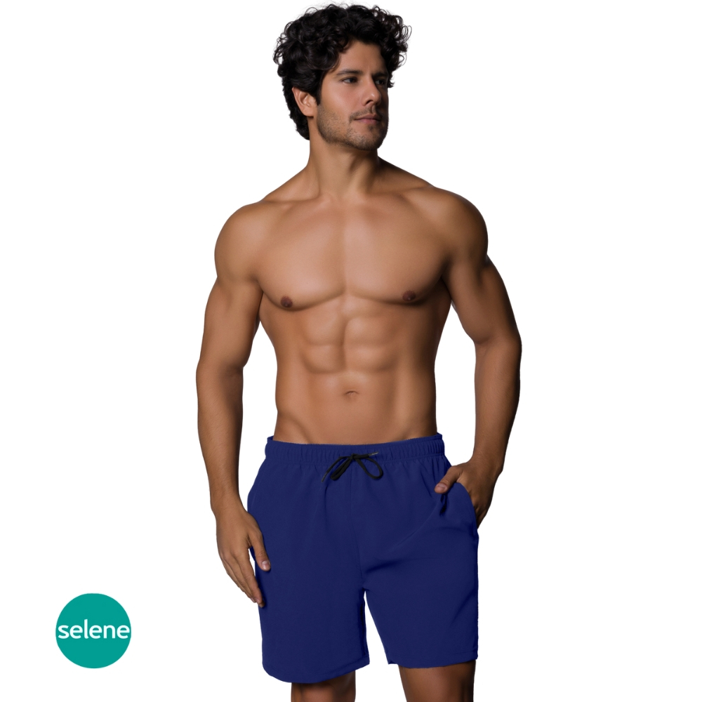 Bermuda Adulto Com Bolso e Elástico No Cós Tecido Sintético Macio Selene Masculina Lisa