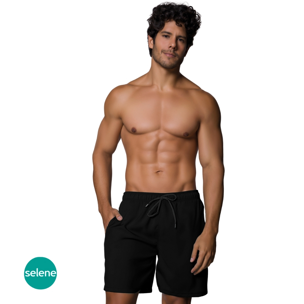 Bermuda Selene Básico Adulto Masculina Com Bolso e Elástico No Cós Tecido Sintético Macio