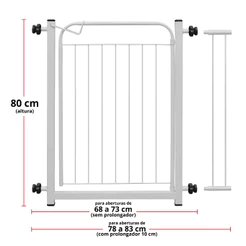 Portão Gradinha Alto Grande 80cm Alt C/ Extensor 10cm Larg 68 a 83 cm Total Portãozinho de Proteção Grade Para Bebê/Pet