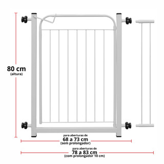 Portão Gradinha Alto Grande 80cm Alt C/ Extensor 10cm Larg 68 a 83 cm Total Portãozinho de Segurança Proteção Grade Para Bebê Cachorro Cães Animais Pet