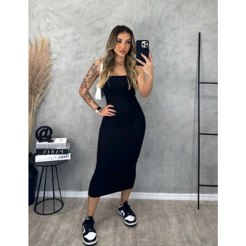 Vestido Midi Tomara que Caia Canelado - Elegância e ousadia unidas em uma peça! em Oferta na Shopee