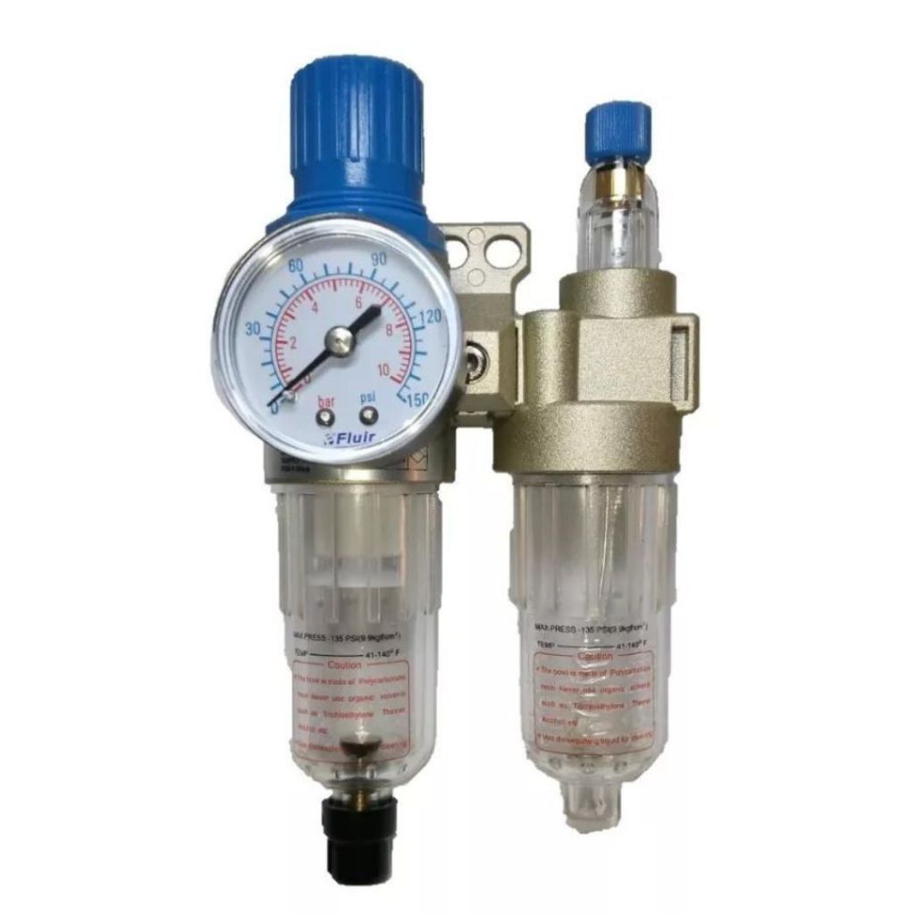Filtro Regulador De Ar E Lubrificador Conjunto Lubrifil 1/4 Com Manômetro Suporte Para Compressor De Ar