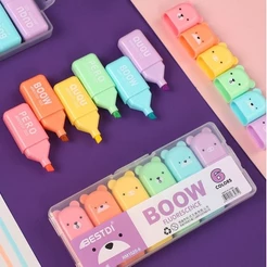 KIT COM 6 Mini Marca Texto Urso Ursinho (RM1520-6) Estojo Com TEXTO BOOW Roxo