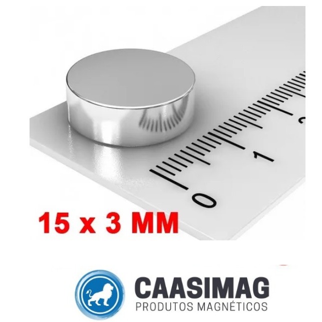 Conjunto de imãs de Neodimio Ø15x3mm - Pacote com 5 unidades