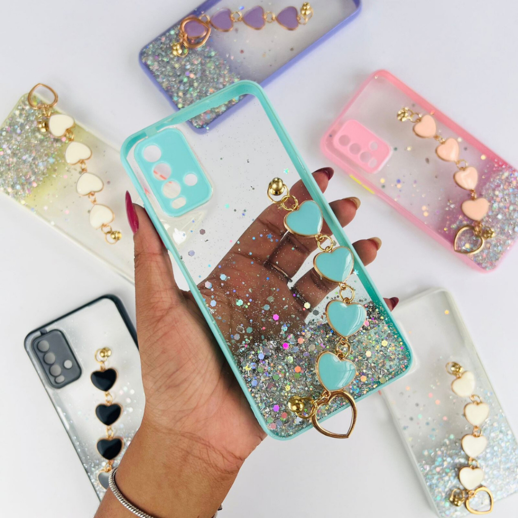 Capa Glitter com Corrente Coração Para Xiaomi Redmi 9T/ Capa Varias cores Coração CF53.