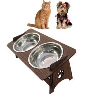 Comedouro Com TAMPAS Para Cão E Gato Elevado Suspenso + Vasilhas Inox