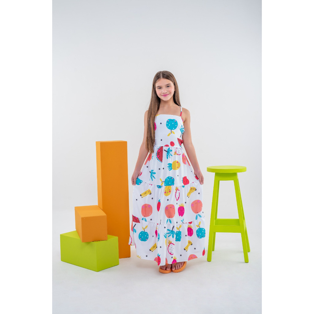 Vestido Longo Festa Estampado Juvenil Costa Nua Moda Trançado Midi Moda Evangélica Menina Blogueira