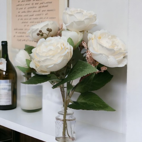 Buquê de Mini Peônia Decoração de Ambientes Diversos Aniversário Casamento Formatura Plantas Artificiais - R93001