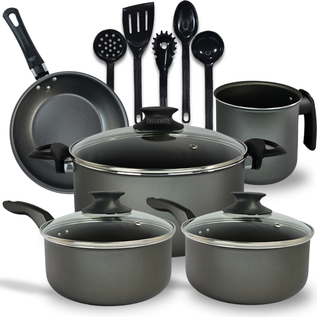 Jogo Premium de Panelas 10 Peças com Tecnologia Teflon de 5 Camadas e Tampas de Vidro Cor Preto Grafite em Oferta na Shopee