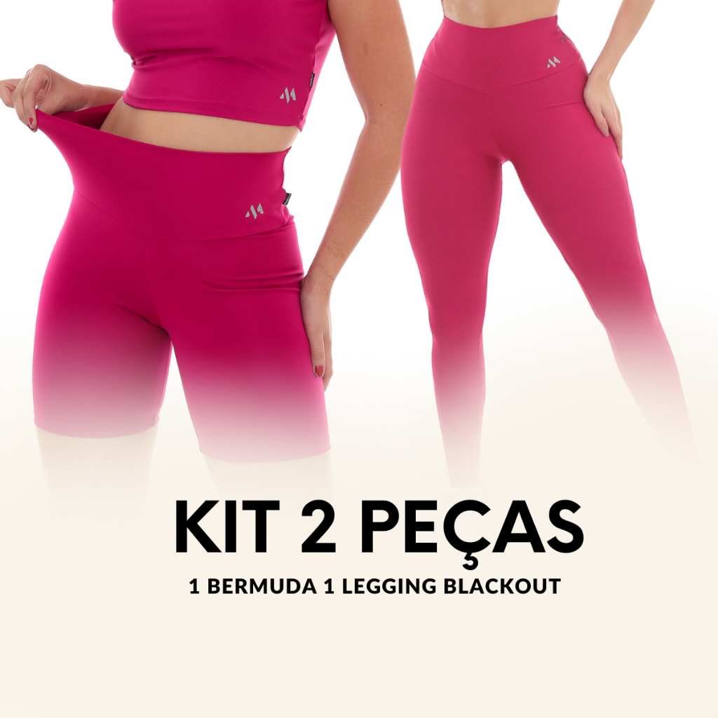 Kit 2 Peças Bermuda + Legging Blackout Zero Transparência Essencial No Treino