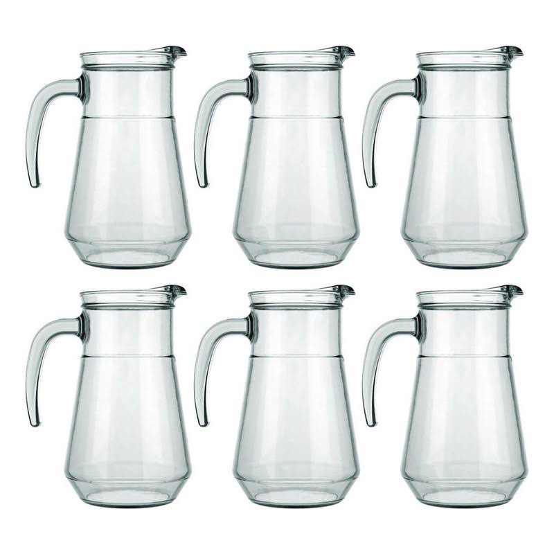 Jarra de Vidro Com Alça 780Ml Jg 6 Unidades Suco Bares Servir Bico Dosador