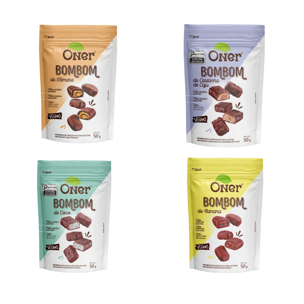 Bombom Oner Zero Adição de Açucar Vegano C/ 4 Sabores de 50 gr em Oferta na Shopee