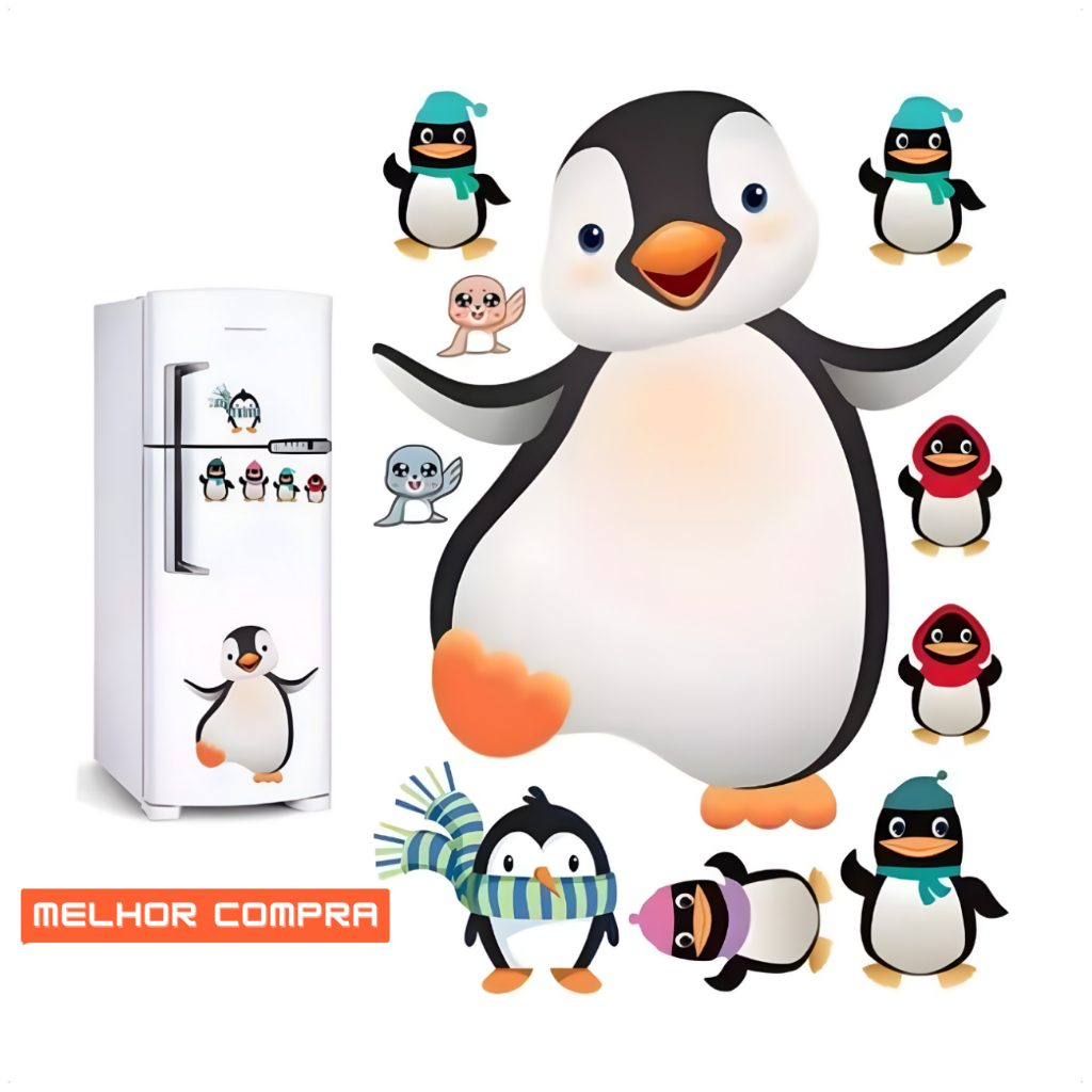 Adesivo para parede cozinha geladeira sala Família Pinguim vidro metal armário Papel adesivo parede