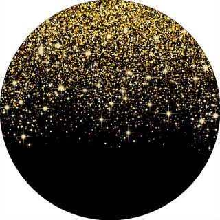 Painel De Festa Redondo Em Tecido - Efeito Glitter Dourado Fundo Preto 010