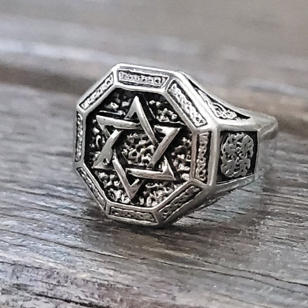 Anel Masculino Dedeira Prata Estrela De Davi de Aço Inoxidável 316L