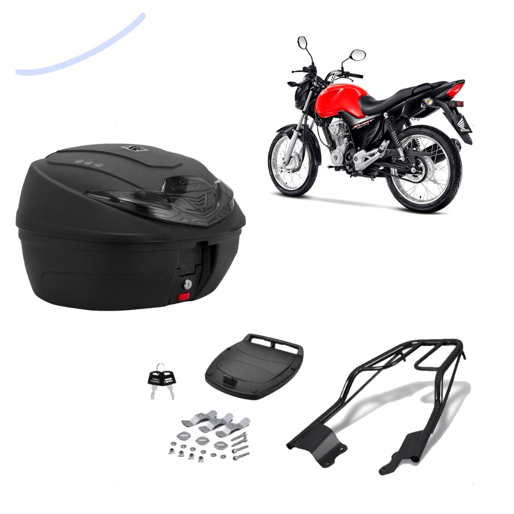 Baú Pro Tork 35 Litros + Bagageiro Equipamento Essencial para Moto Fan Start 160/150 - Completo