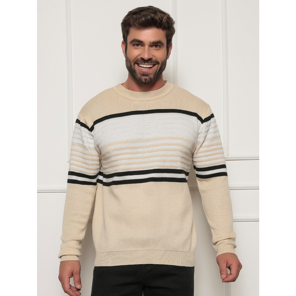 SUÉTER MASCULINO FECHADO LISTRADO COM GOLA REDONDO NOVO COLEÇÃO 003