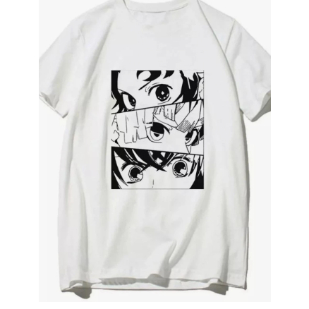Camiseta Unissex Demon Slayer T-shirt Algodão Básico Anime Estampado Olhos De Personagens