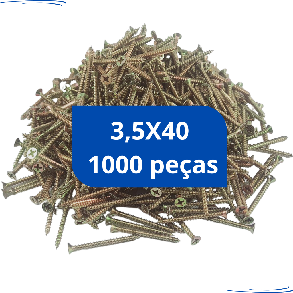 Parafuso Para Madeira Mdf Cabeça Chata 3,5 X 40 Chipboard Philips Ph2 Kit Caixa 1000 peças 3,5x40