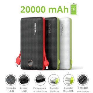 Carregador Portátil Power Bank 20000 mAh 3 em 1 Universal Lightning Tipo-C Micro USB Battery Pack