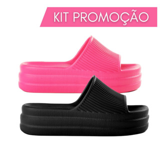 Kit 2 Pares Chinelo Plataforma Nuvem Feminino Salto Muito Leve