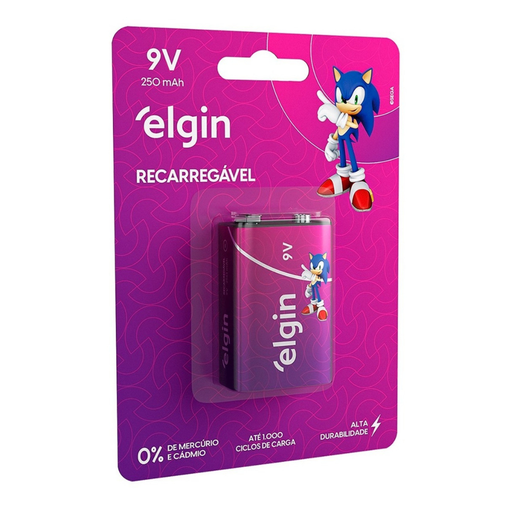 Bateria Recarregável 9V 250mAh Blister Com 1 Bateria Elgin